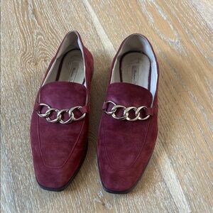 Massimo Dutti cranberry red  Suede Loafers with Chain Accent